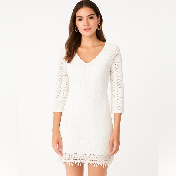 Lilly Pulitzer White Crochet Lace Tunic Dress – Size Medium - Picture 1 of 14